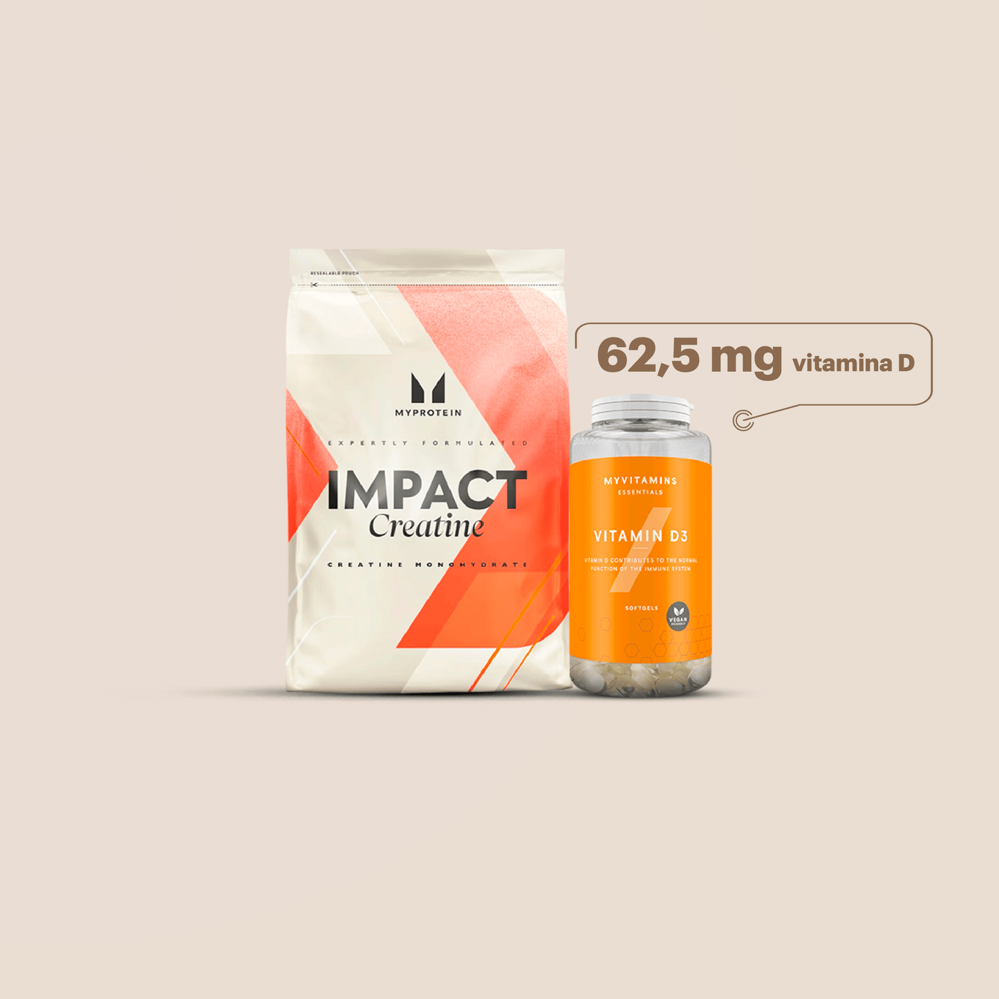 Fuerza e Inmunidad: Creatina 250gr MP + D3 MP a 1 sol