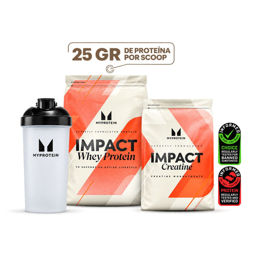 Pack fuerza: Impact Whey Protein Chocolate 2.5kg + creatina 250gr Mp + Shaker 600ml Mp