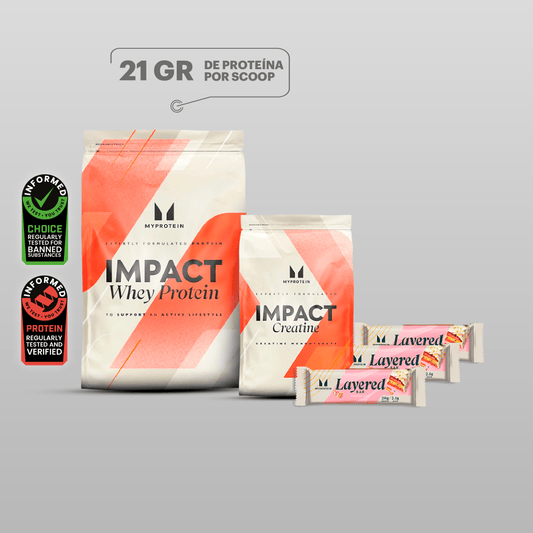 Impact Whey Protein Chocolate 1 kg + Impact Creatine 250 g + 3 Barras layered Vainilla
