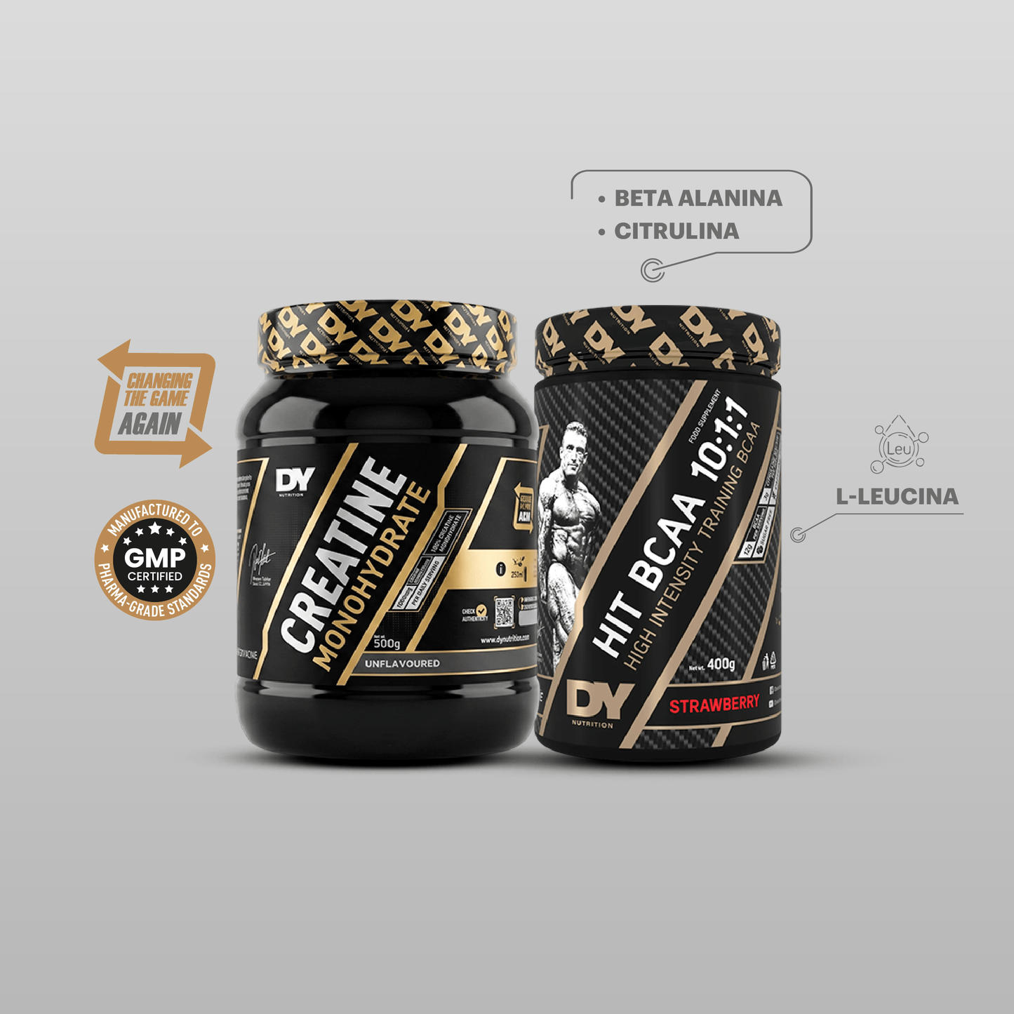 Doble Performance: Creatina 500g DY + HIT BCAA Fresa 400g