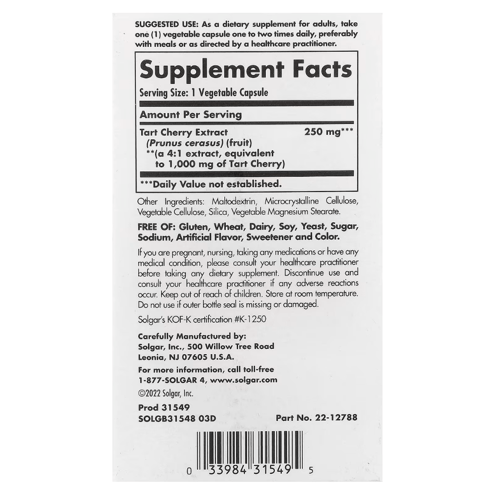 Cápsulas vegetales cereza ácida 1000 mg Solgar