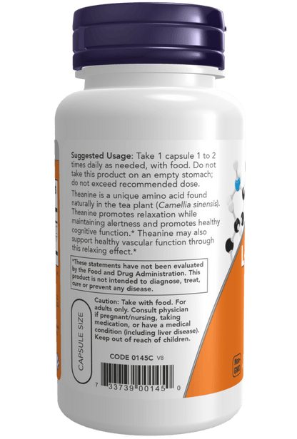 L-Teanina 100 mg enfoque y rendimiento mental Cápsulas Vegetales NOW