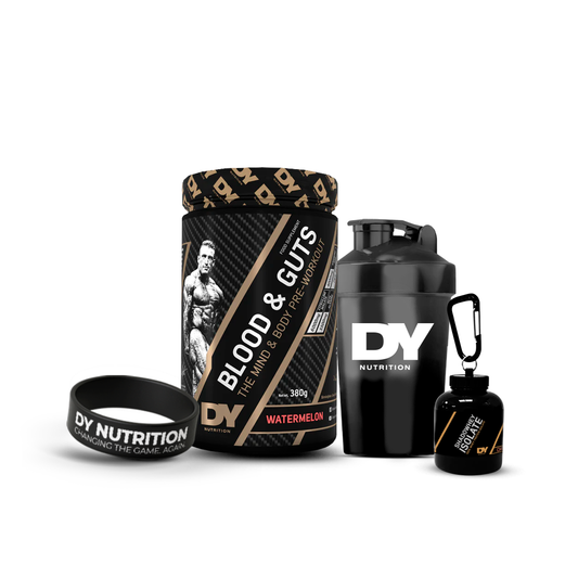 Cyber: Blood & Guts Fresa 380Gr + Shaker Dy 400 Ml + Pulsera Dy Nutrition + Embudo Dy Porta Prote