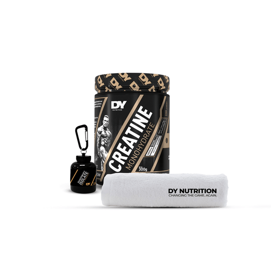 Promo Explosiva: Creatina 300GR DY + LLAVERO PROTEINA + TOALLA DY BLANCA