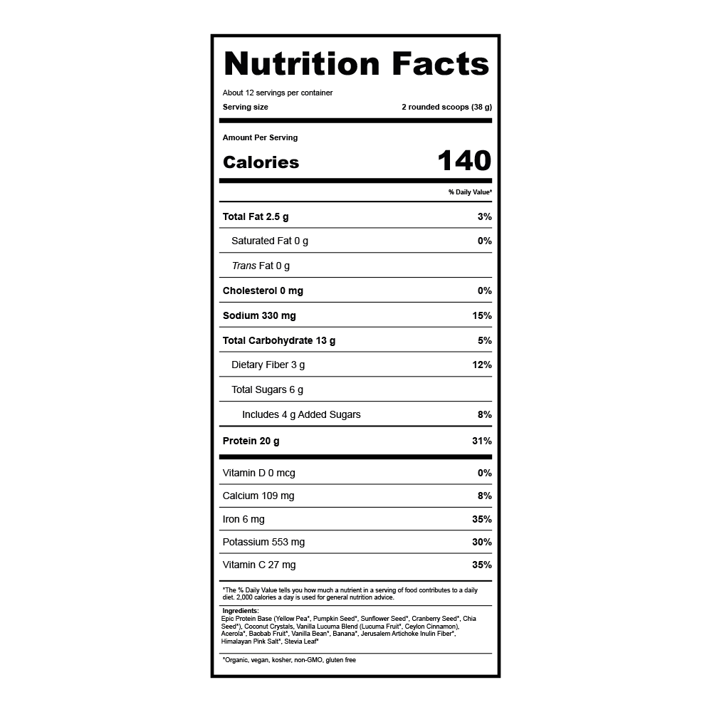 Proteína vegetal orgánica Epic Protein Vainilla Lucuma