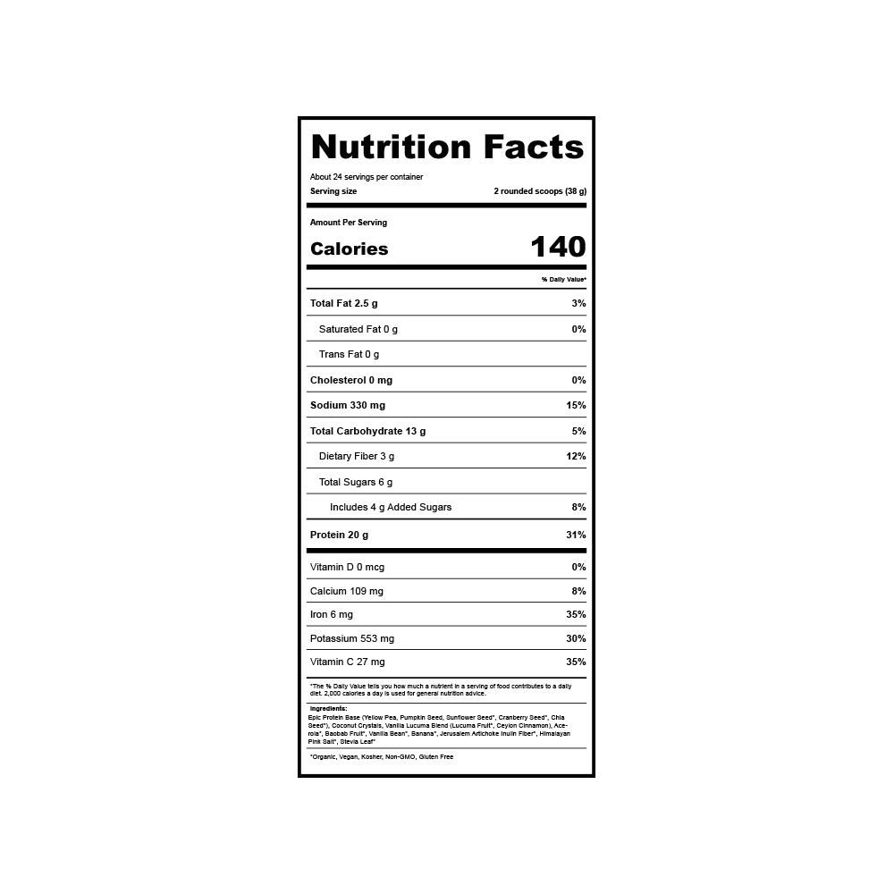 Proteína vegetal orgánica Epic Protein Vainilla Lucuma