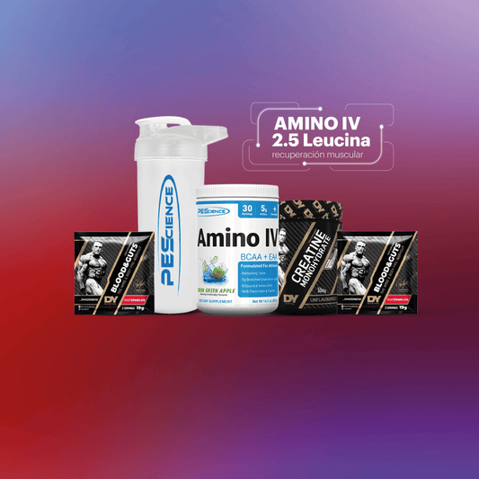 Recovery & Fuerza + Pump Shots: Amino IV + Creatine DY 300g + + Shaker Pescience 700ml + 2× Blood & Guts sachet (mix)