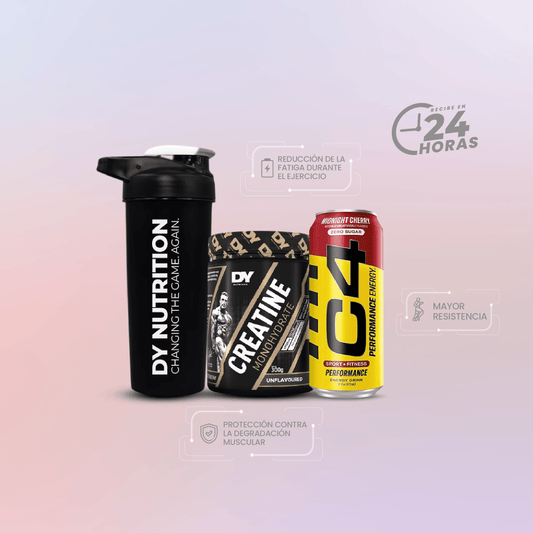 Pack fuerza explosiva: Creatina DY 300gr + C4 Energy + Shaker DY 700ml
