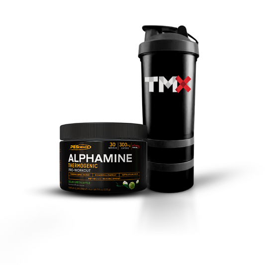 KIT RUNNERS: ALPHAMINE 225GR PESCIENCE + SHAKER TMX CON COMPARTIMENTOS
