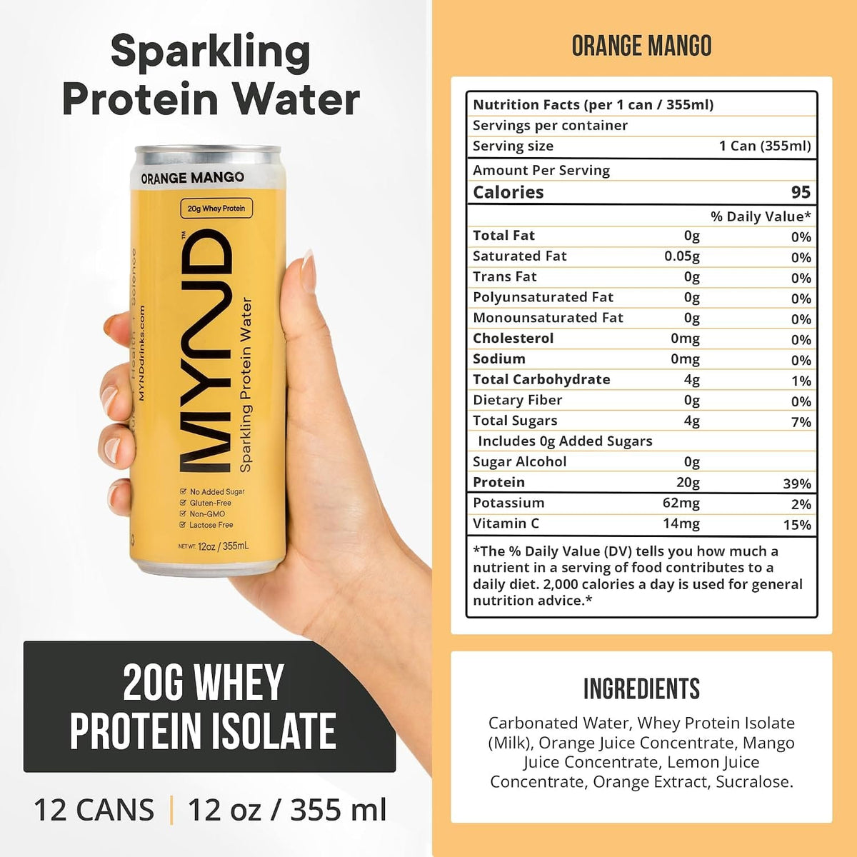 Pack 12 Latas de proteína espumosa Mynd Mango naranja
