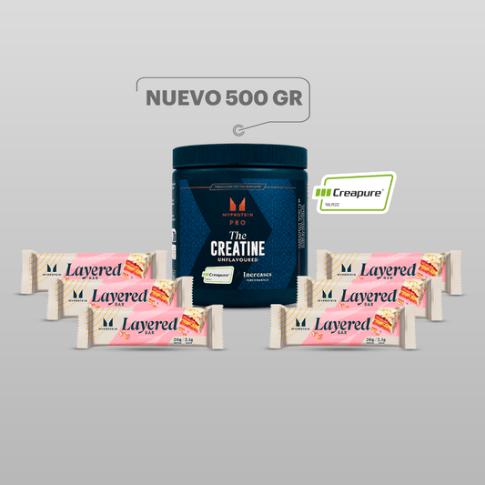 Creatina Creapure 500g + 6 Barras de proteína Layered Vainilla 20g