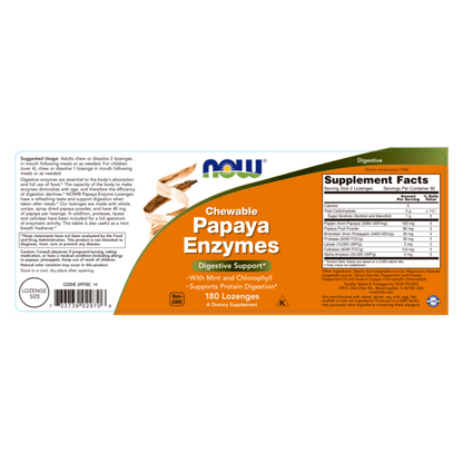 Enzimas de papaya masticable NOW