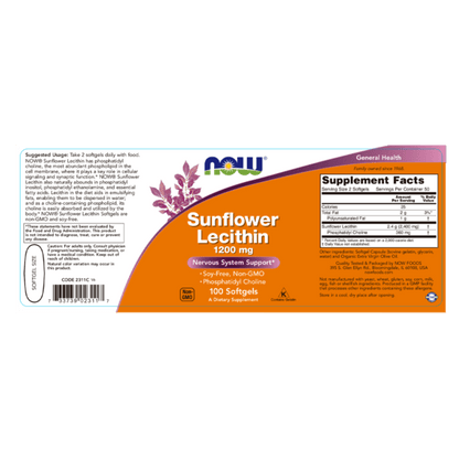 Lecitina de girasol 1,200 mg NOW