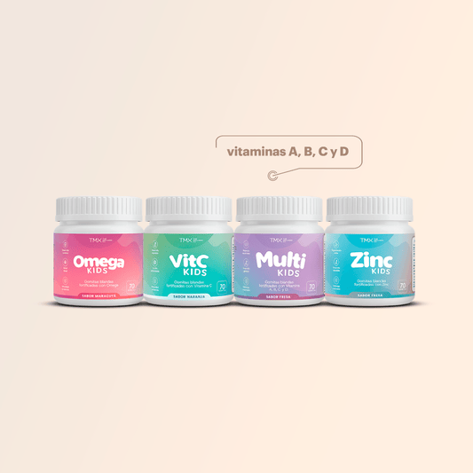 Kids Defensas Full: Gomitas Vitamina C Kids + Gomitas Zinc Kids + Gomitas Multivitaminas Kids + Gomitas Omega Kids