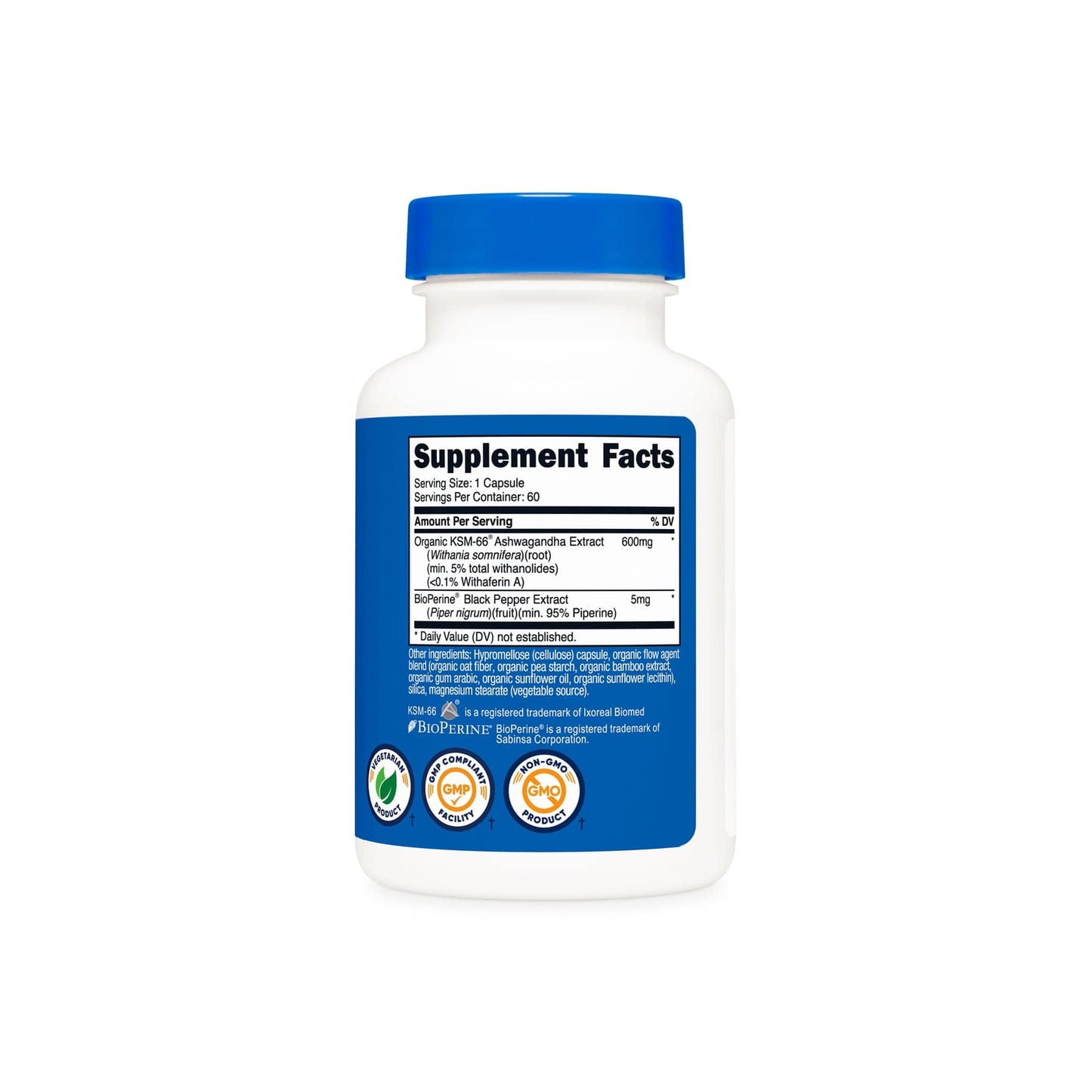 Extracto de raíz de ashwagandha 600 mg Nutricost - información del suplemento