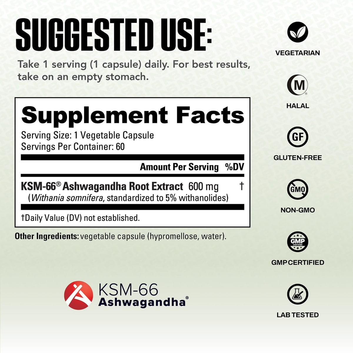 Ashwagandha KSM-66, 60 capsulas Nutrabio - imagen 3