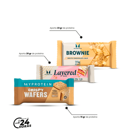 PROMO WOW: 3X S/.30 EN SNACKS (1UND PROTEIN BROWNIE CHOCOLATE BLANCO + PROTEIN WAFER + LAYERED  VAINILLA BIRTHDAYCAKE)