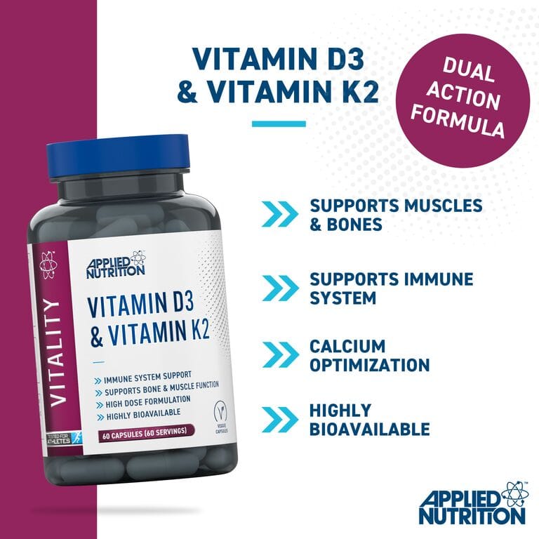 Vitaminas D3 y K2 60 cap. Applied Nutrition - imagen 2