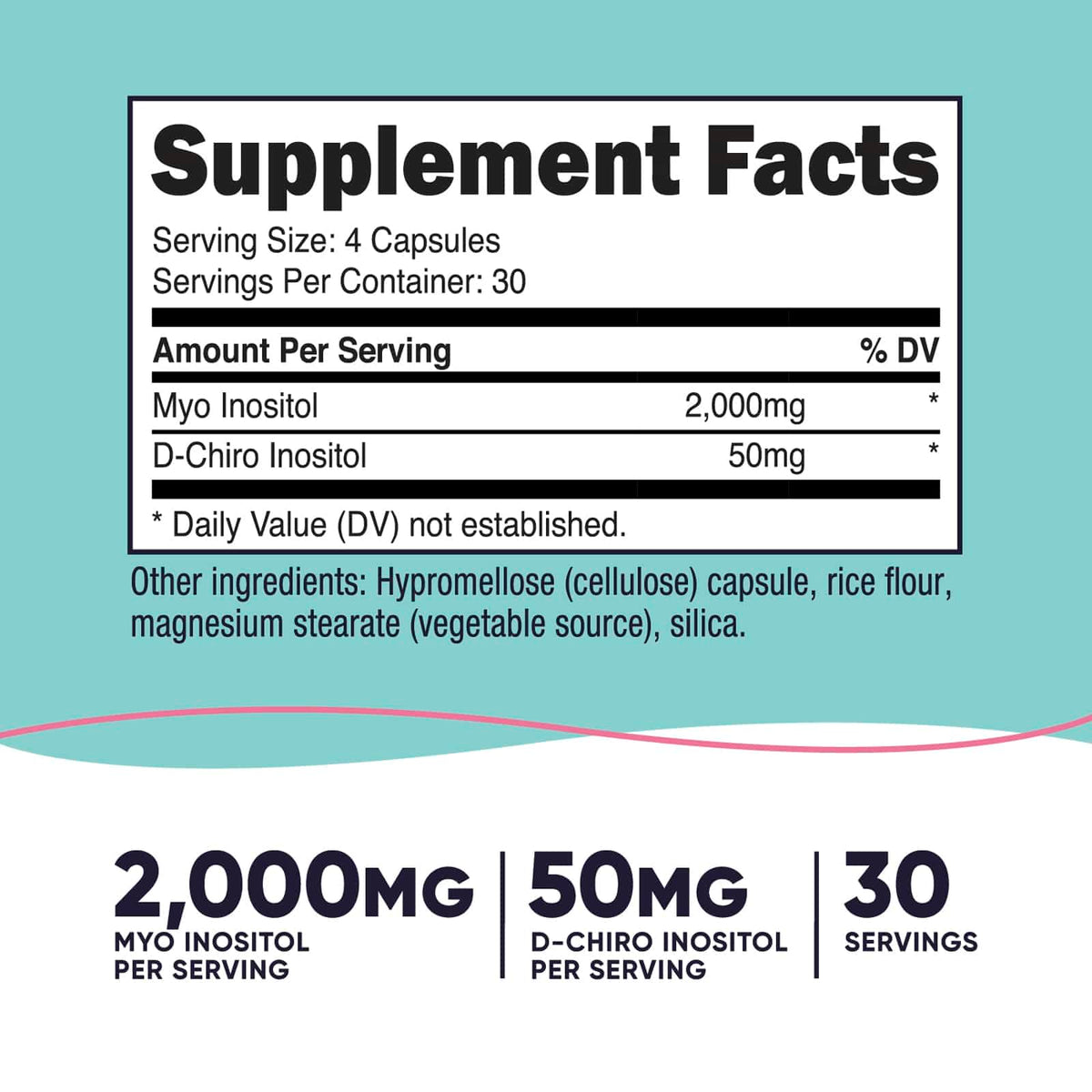Mioinositol y D-chiro Inositol 2000 mg Nutricost - tabla de ingredientes