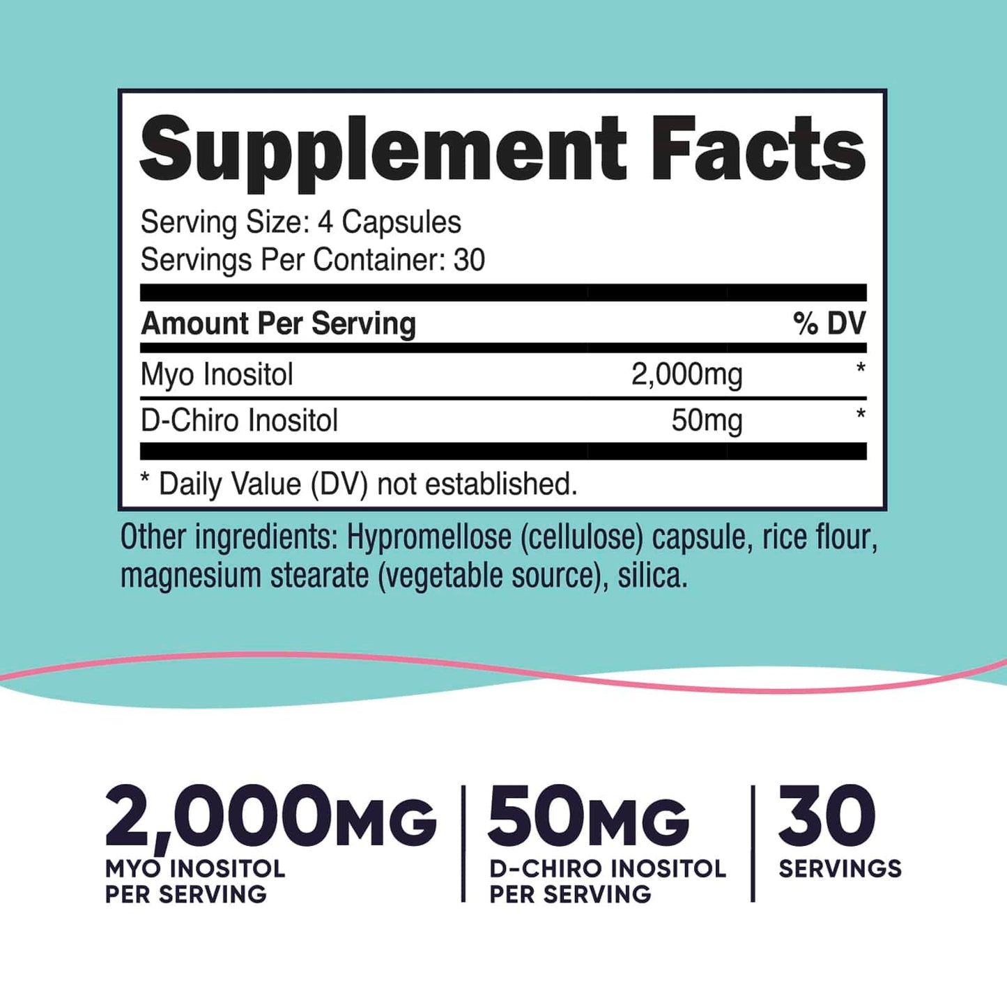 Mioinositol y D-chiro Inositol 2000 mg Nutricost - tabla de ingredientes