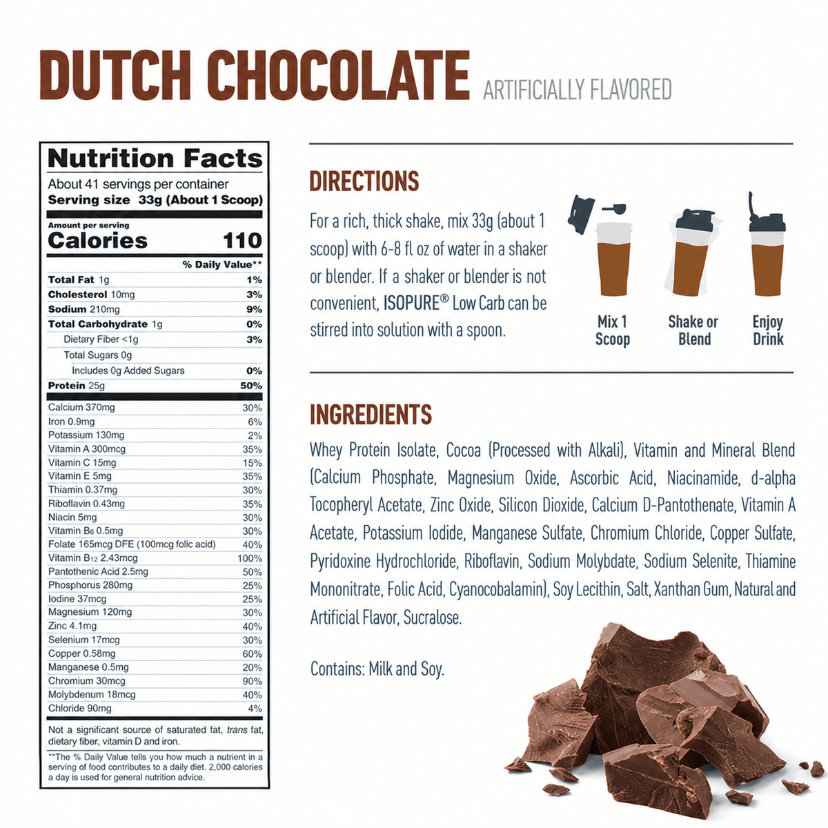 Isopure Low Carb Chocolate 3LB - imagen 2