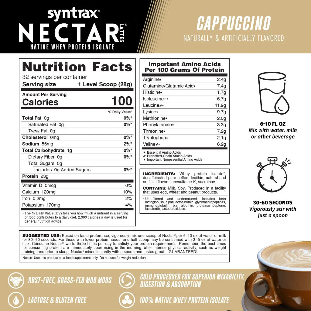 Información nutricional Nectar Lattes Cappuccino