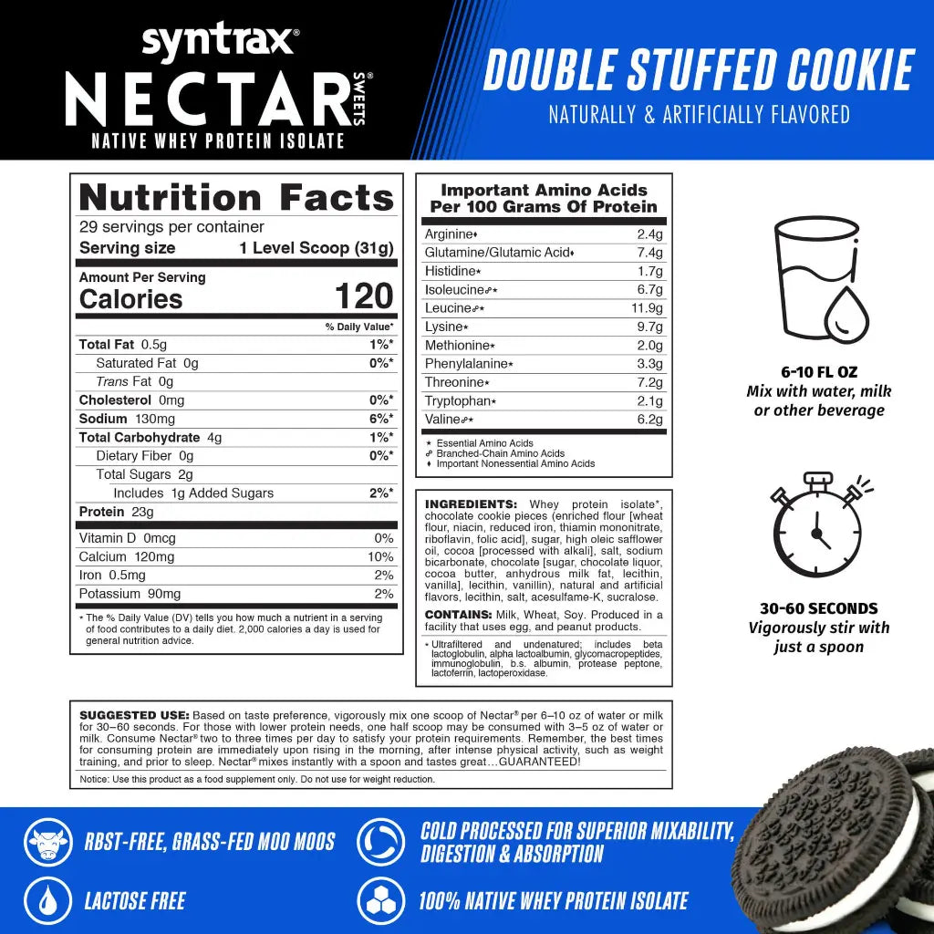 Información nutricional Nectar Sweets Double Stuffed Cookie