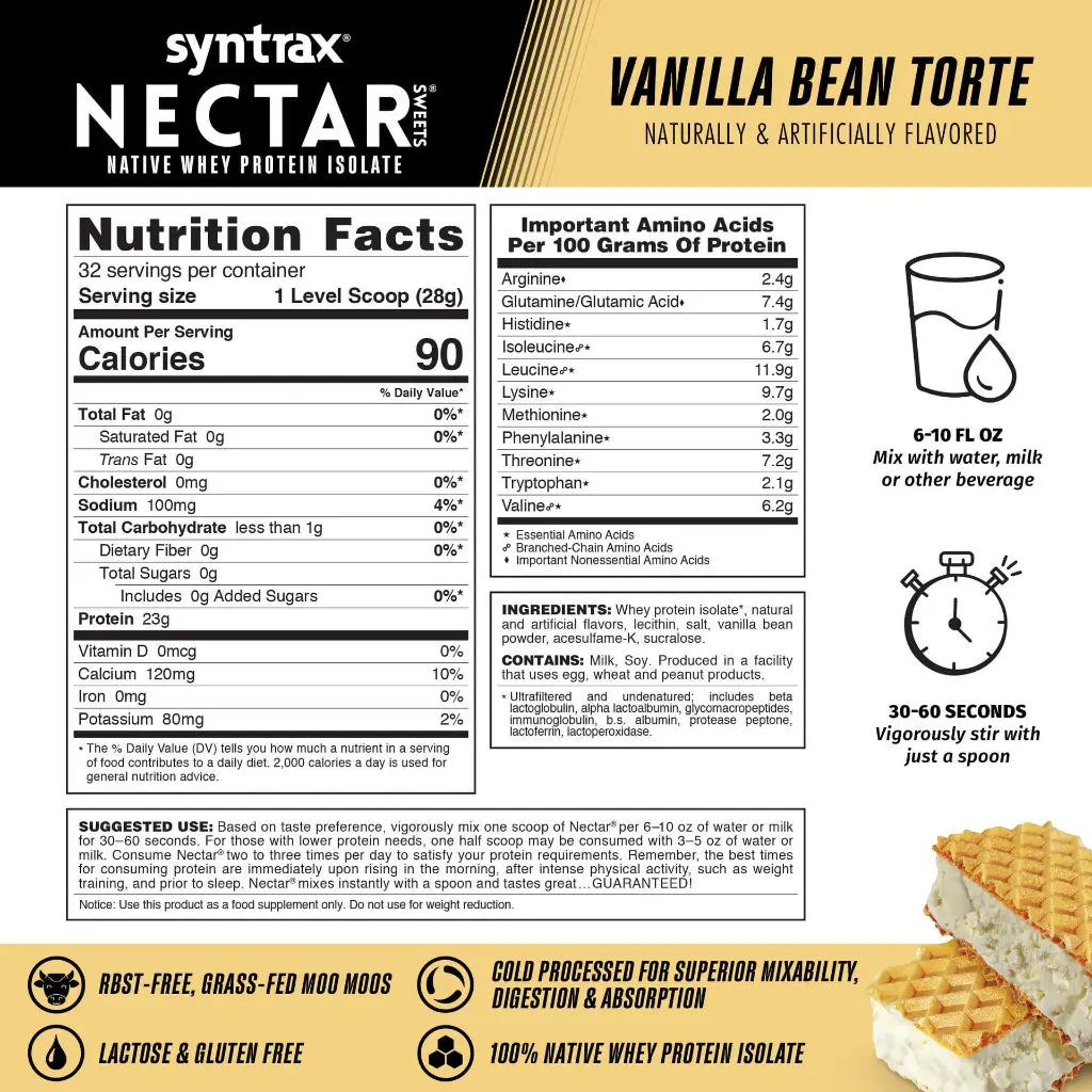 Información nutricional Nectar Sweets Vanilla Bean Torte