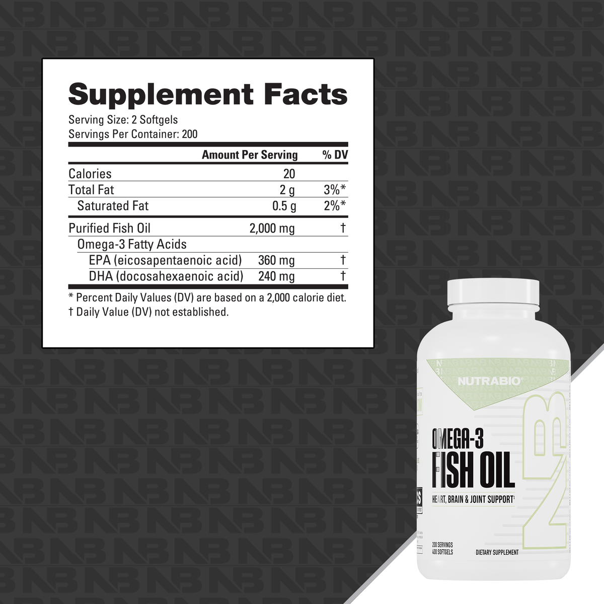 Omega 3, Fish Oil 400 Softgels Nutrabio - imagen 3