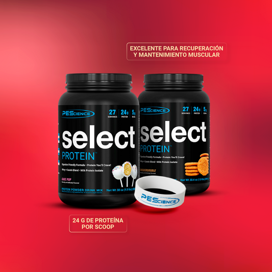 PROMO FIT: La segunda a 60% OFF pescience Select Protein Vainilla /snickerdoodle/cakepop 837GR  + PULSERA PESCIENCE
